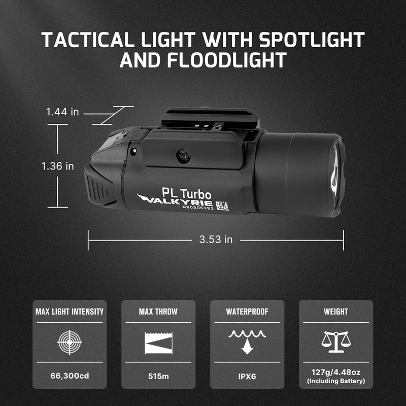 OLIGHT مصباح سلاح PL Turbo، 800 لومن، 515 متر، مصباح تكتيكي بعيد المدى، 66,300 كاندلا، ضوء مثبت على السكة مع وظيفة وميض ومفاتيح تحديد السكة، يناسب سكة بيكاتيني وسكة GL - Image 2